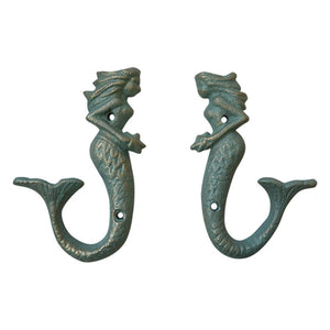 MERMAIDS SET OF TWO CAST IRON HOOKS