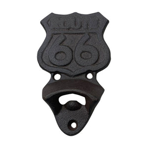 ROUTE 66 CAST IRON BOTTLE OPENER WALL MOUNT
