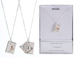 I LOVE YOU SILVER & ROSE GOLD ENVELOPE NECKLACE  EQUILIBRIUM