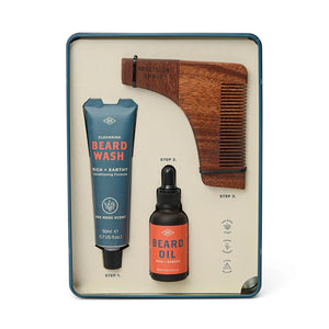 BEARD SURVIVAL KIT GIFT TIN: OAK MOSS OIL, WASH AND WOODEN COMB