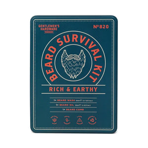 BEARD SURVIVAL KIT GIFT TIN: OAK MOSS OIL, WASH AND WOODEN COMB