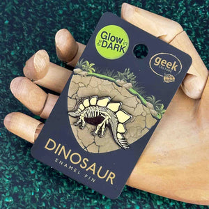 STEGOSAURUS SKELETON ENAMEL BADGE PIN GLOWS IN DARK