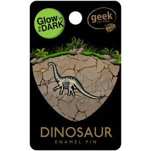 BRACHIOSAURUS SKELETON ENAMEL BADGE PIN GLOWS IN DARK