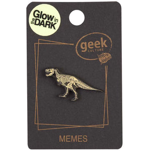 TYRANNOSAURUS SKELETON ENAMEL BADGE PIN GLOWS IN DARK
