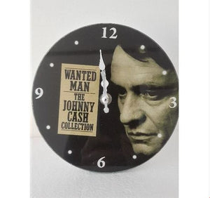 JOHNNY CASH GLASS CLOCK  ROUND