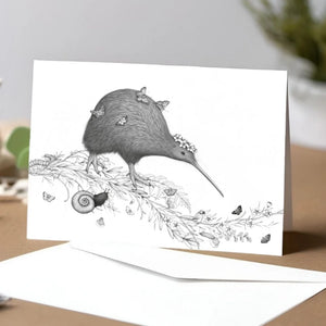 WALKING WITH AROHA BROWN KIWI GREETING CARD - NZ ARTIST