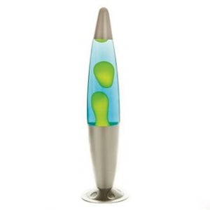 RETRO LAVA LAMP METALLIC SILVER BLUE/YELLOW PEACE MOTION ROCKET LAMP