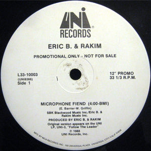 ERIC B AND RAKIM | MICROPHONE FIEND 12 - US - NO SLEEVE - WHITE LABEL PROMO