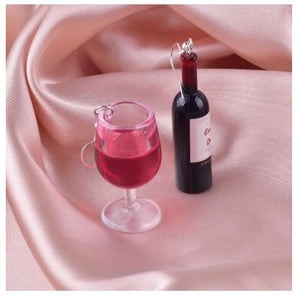 RED WINE AND GLASS ASYMMETRIC EARRINGS RESIN