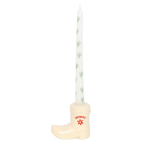 COWBOY BOOT CERAMIC CANDLE HOLDER AND CANDLE