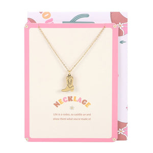 PINK COWBOY BOOT NECKLACE AND CARD