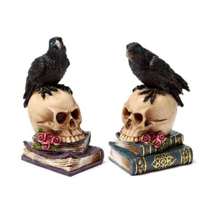 RAVEN STANDING ON SKULL AND BOOKS ORNAMENT ASSORTED