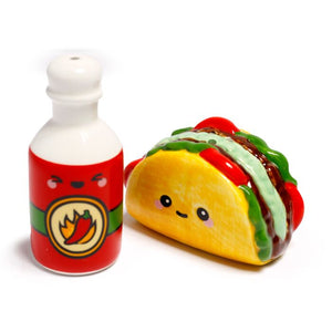 TACO AND HOT SAUCE SALT AND PEPPER SET CERAMIC