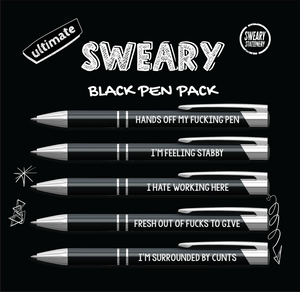 SWEARY PEN PACK 5 PENS UNIQUE SLOGANS