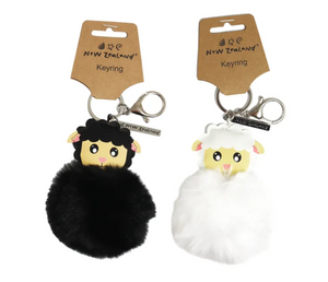 LAMB FLUFFY POM POM KEYRING NZ ASSORTED (SINGLE)
