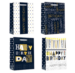 HAPPY BIRTHDAY GIFT BAG GOLD AND BLACK ASSORTED Size 32 x 26 x 12cm (SINGLE)