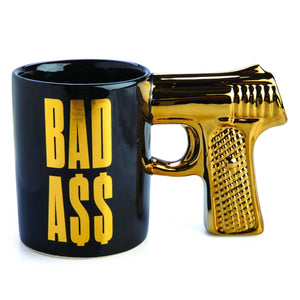 GUN HANDLE GOLD MUG BAD ASS