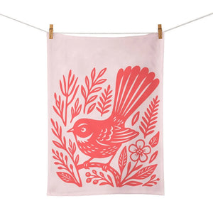 WOODCUT FANTAIL TEA TOWEL