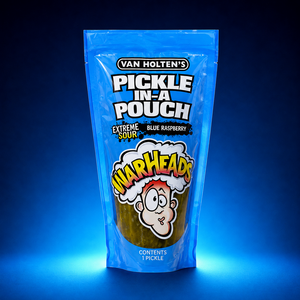 VAN HOLTEN'S WARHEADS BLUE RASPBERRY PICKLE IN POUCH US IMPORT