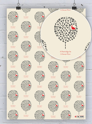 PARTRIDGE IN A SWEAR TREE CHRISTMAS WRAPPING PAPER GIFT WRAP (2 SHEETS FOLDED)