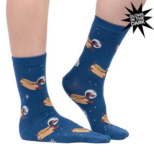 WEINER DOGS IN SPACE CREW SOCK - WOMENS size 5-10 MENS 3.5-8.5