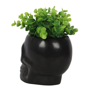 BLACK CERAMIC SKULL POT PLANTER INDOOR