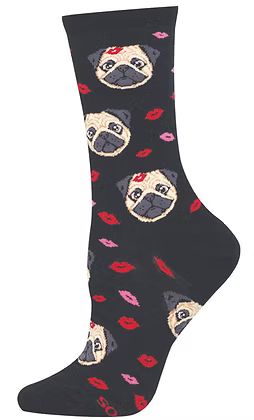 PUGS AND KISSES SOCKS WOMENS OSFA  (5-10.5 W / 4.6.5 M)