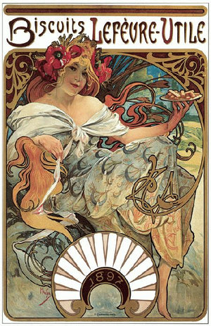 BISCUITS LEFEVRE-UTILE  ART DECO PRINT 27 X 43CM POSTER