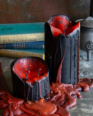 VAMPIRE TEARS PILLAR 7.5CM CANDLES BLACK BLEEDS RED