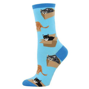 CAT IN A BOX AZURE SOCKS BLUE (5-10.5 W / 4-6.5 M)