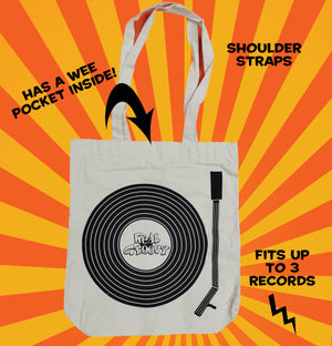 REAL GROOVY TOTE BAG OATMEAL POCKET CANVAS FIXED STRAPS CREAM 36W*40H*10D cm