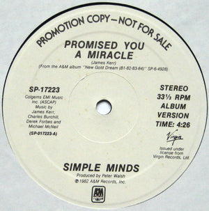 SIMPLE MINDS | PROMISED YOU A MIRACLE 12 - US PROMO - GENERIC SLEEVE