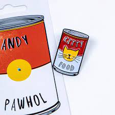 KITTY WARHOL BADGE PIN ANDY WARHOL CAT FOOD CAN