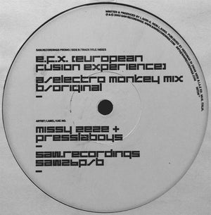 MISSY ZEZE / AND PESSLABOYS | EFX (EUROPEAN FUSION EXPERIENCE) 12 - US PROMO - GENERIC SLEEVE - WRITING ON SLEEVE