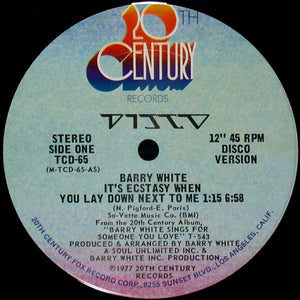 BARRY WHITE | ITS ECSTASY WHEN YOU LAY DOWN NEXT TO ME - 12 - COMPANY SLEEVE