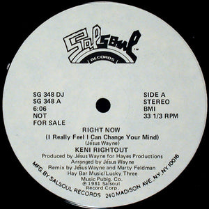KENI RIGHTOUT | RIGHT NOW (I REALLY FEEL I CAN CHANGE YOUR MIND) - 12 - WHITE LABEL PROMO - COMPANY SLEEVE