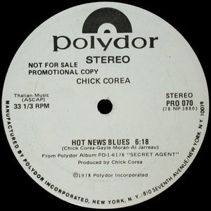 CHICK COREA | HOT NEWS BLUES 12 - US PROMO - GENERIC RECORD COMPANY SLEEVE