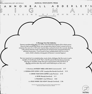 CANNONBALL ADDERLEY | MUSICAL HIGHLIGHTS FROM CANNONBALL ADDERLEYS BIG MAN - SINGLE SIDED PROMO SAMPLER