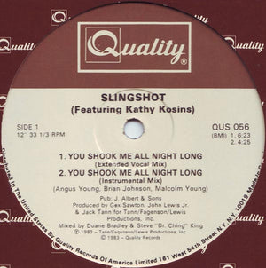 SLINGSHOT | YOU SHOOK ME ALL NIGHT LONG 12 - US - GENERIC RECORD COMPANY SLEEVE