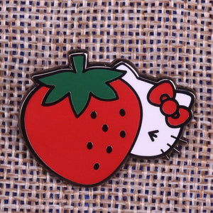 HELLO KITTY STRAWBERRY ENAMEL BADGE