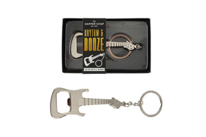 RHYTHM AND BOOZE GUITAR SHAPED BOTTLE OPENER KEYCHAIN