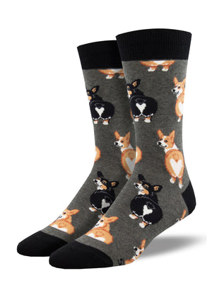 CORGIS BUTTS CHARCOAL SOCKS (7-12 W / 11-13 M)