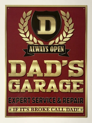 DADS GARAGE RETRO ART TIN SIGN MAROON
