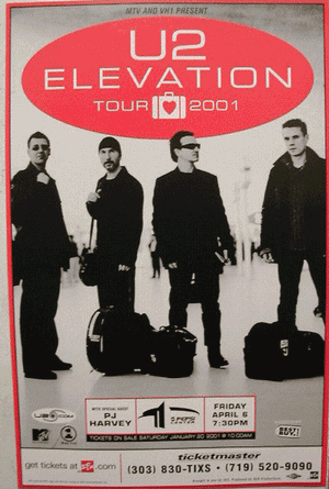U2 / PJ HARVEY DENVER 2001TOUR POSTER 27 X 43CM A3 PRINT