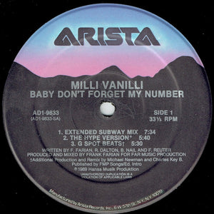MILLI VANILLI | BABY DONT FORGET MY NUMBER -12 - COMPANY SLEEVE