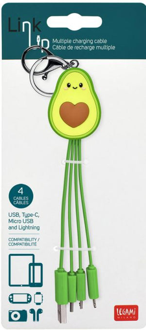 AVOCADO LINK UP MULTI CABLE HUB KEYRING 4 CABLES: USB, Type-C, Micro USB and Lightning